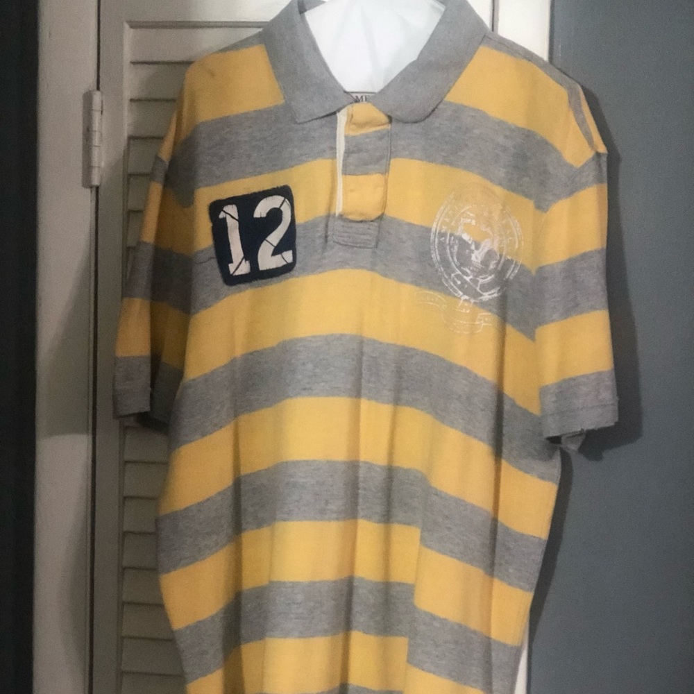 American Eagle Outfitters Gold and Gray Striped Polo Sz XXL.